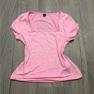 Women's Square Neck Short Sleeve Top - Pink